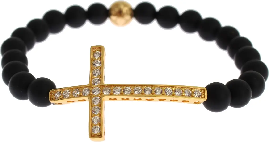 Armband Nialaya Jewelry Chic Matte Onyx Perlen & CZ Diamant Kreuz