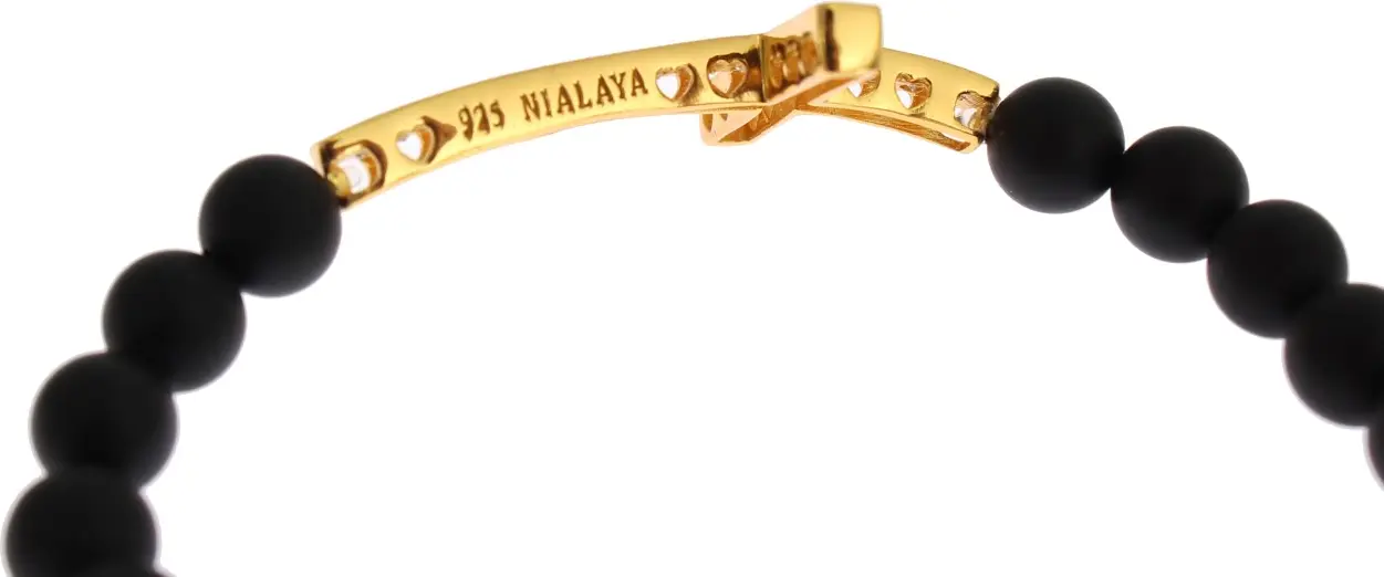 Armband Nialaya Jewelry Chic Matte Onyx Perlen & CZ Diamant Kreuz