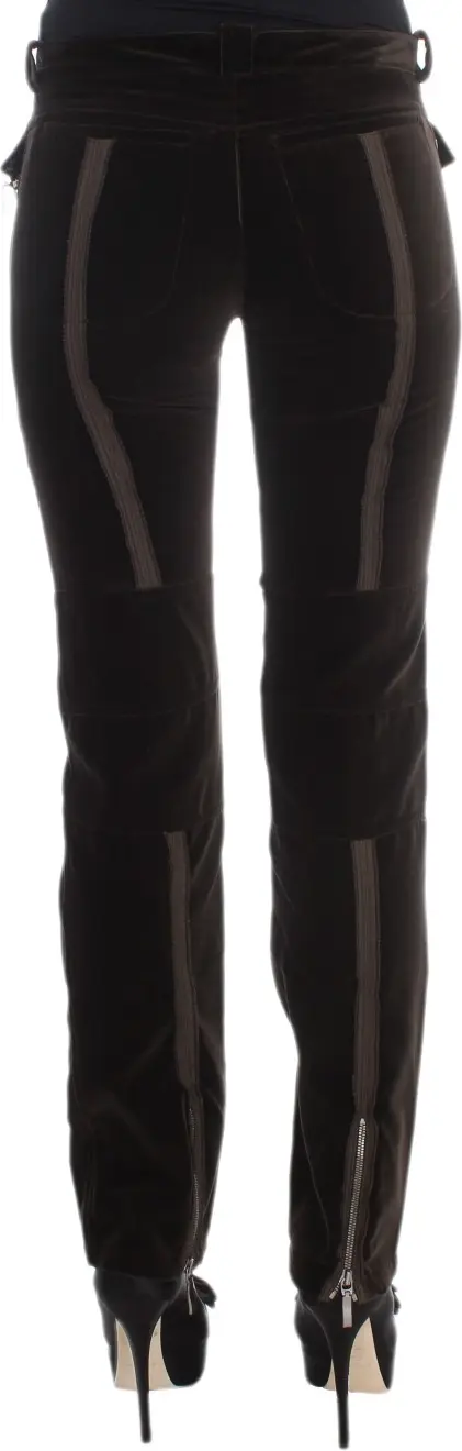 Pants Ermanno Scervino Brown Cotton Velvet Zippers Slim Fit
