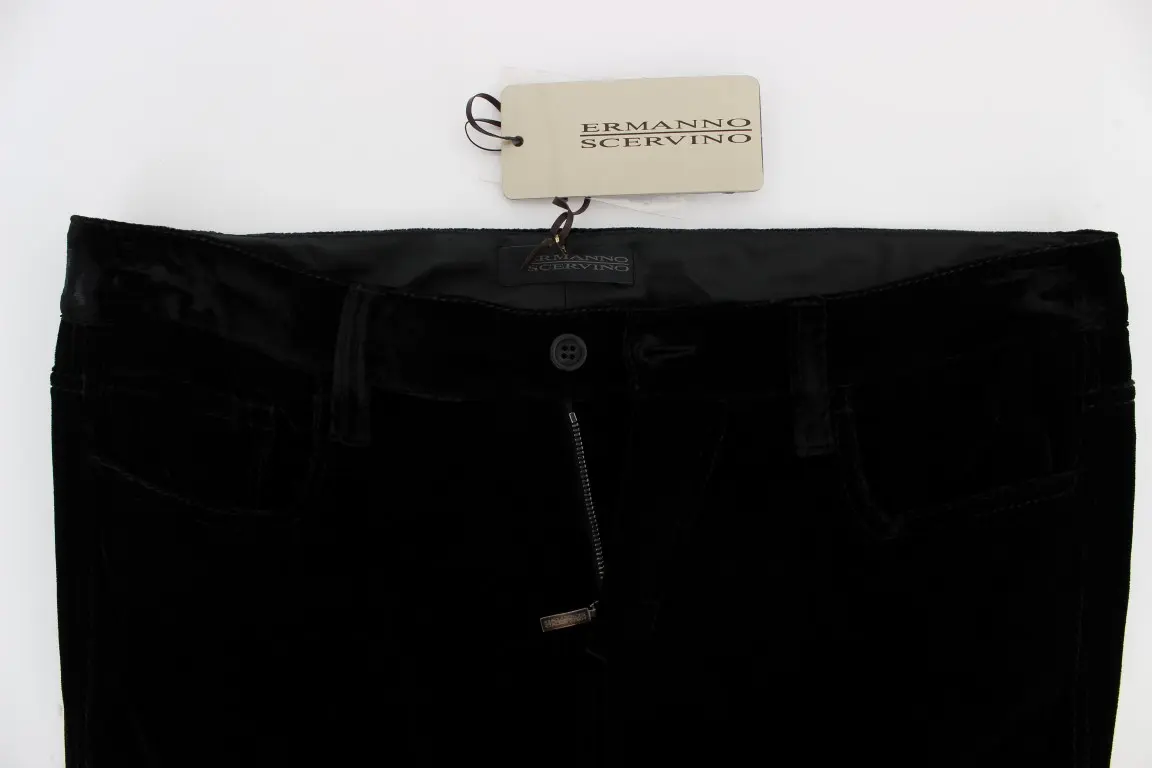 Pants Ermanno Scervino Black Viscose Blend Velvet Slim Fit