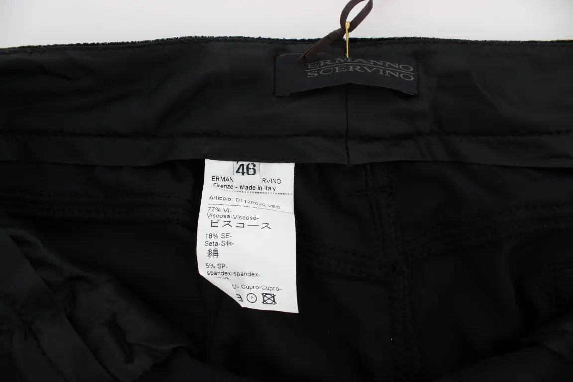 Pants Ermanno Scervino Black Viscose Blend Velvet Slim Fit