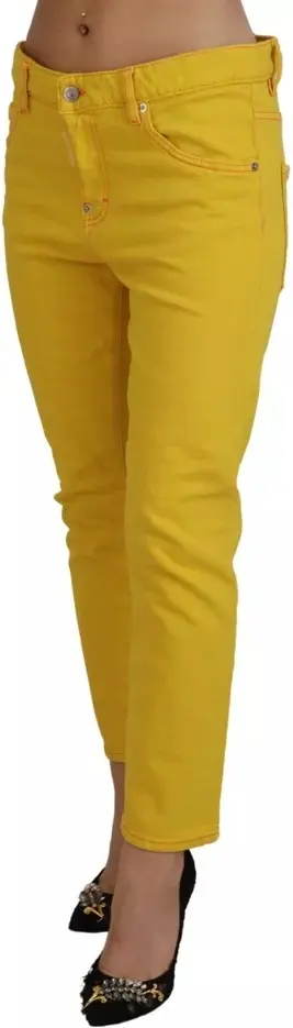 Jeans Dsquared2 Yellow Cotton Low Waist Crop Denim Cool Girl