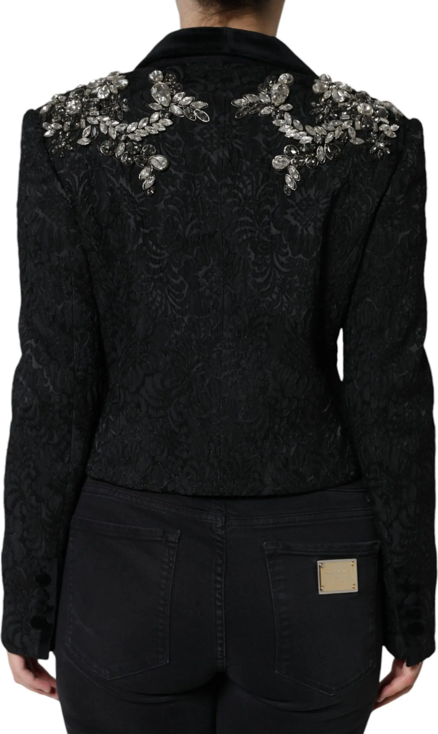 Sakko Dolce & Gabbana Schwarz Jacquard Kristall Blumen