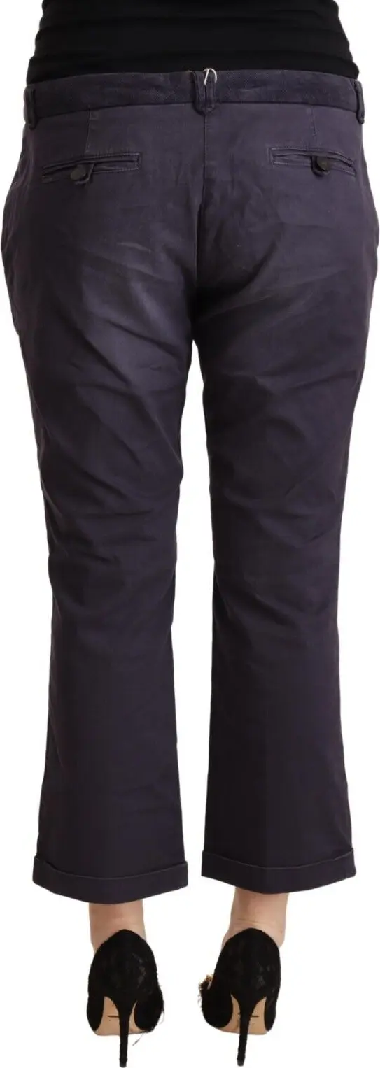 Black Low Waist Folded Hem Flared Cropped Pants by Pucca
