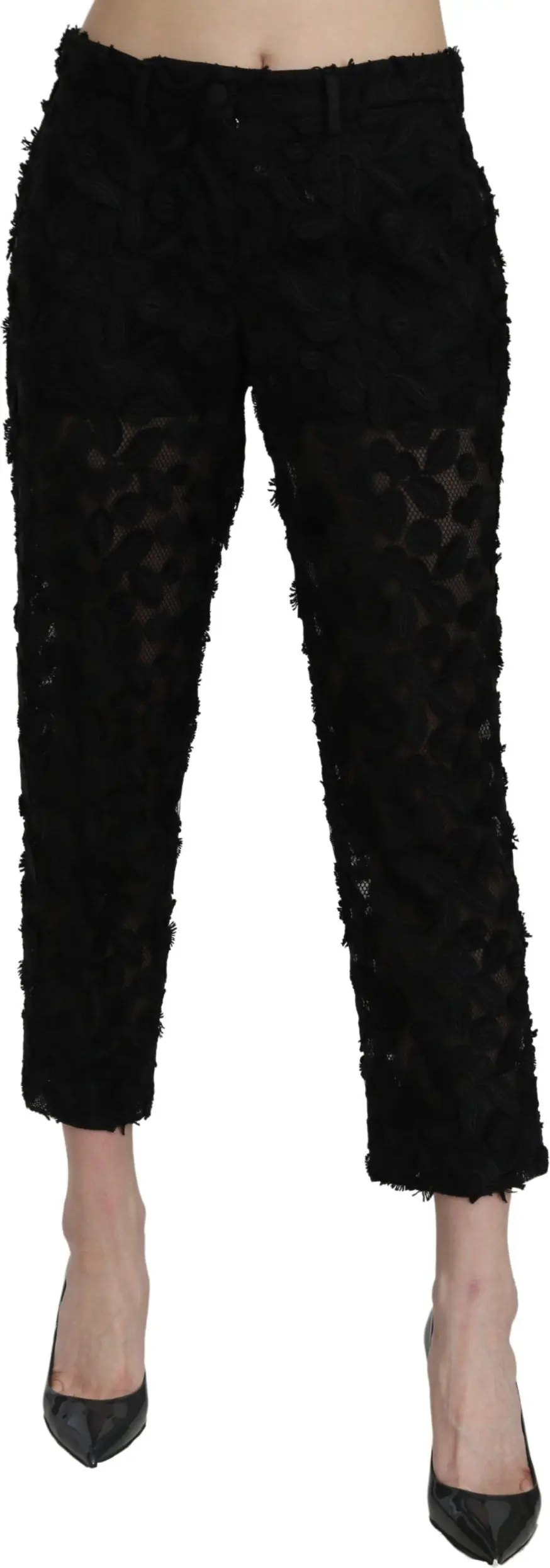 Pants Dolce & Gabbana Black Lace Straight Cropped High Waist