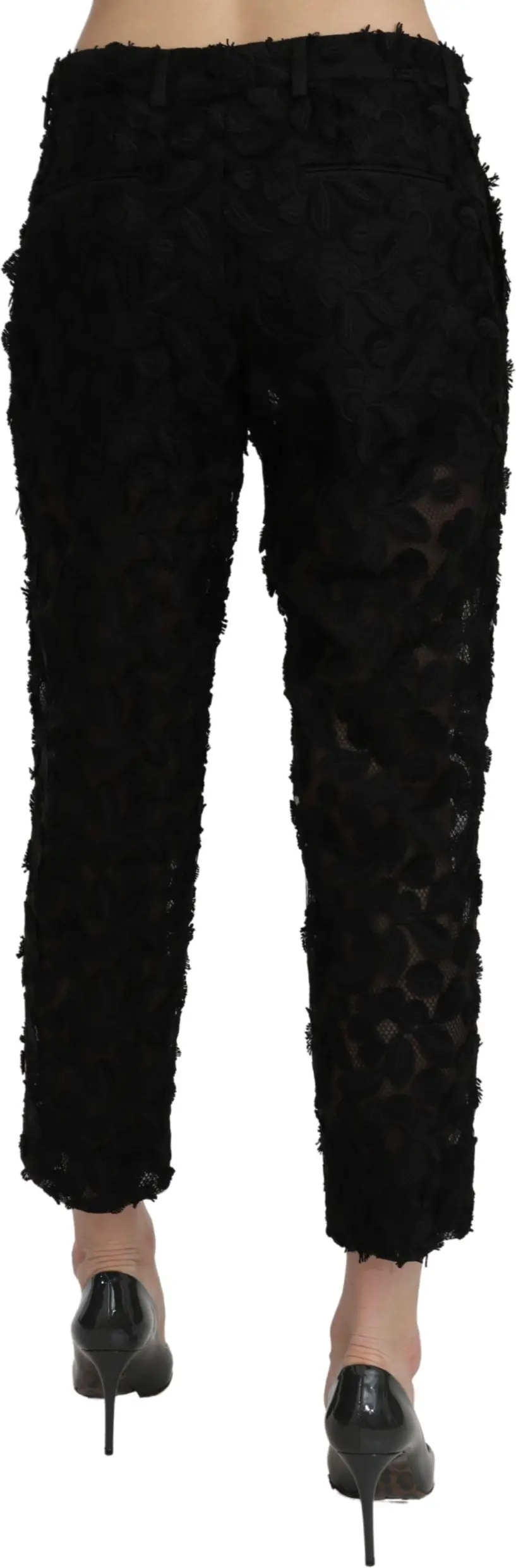 Pants Dolce & Gabbana Black Lace Straight Cropped High Waist