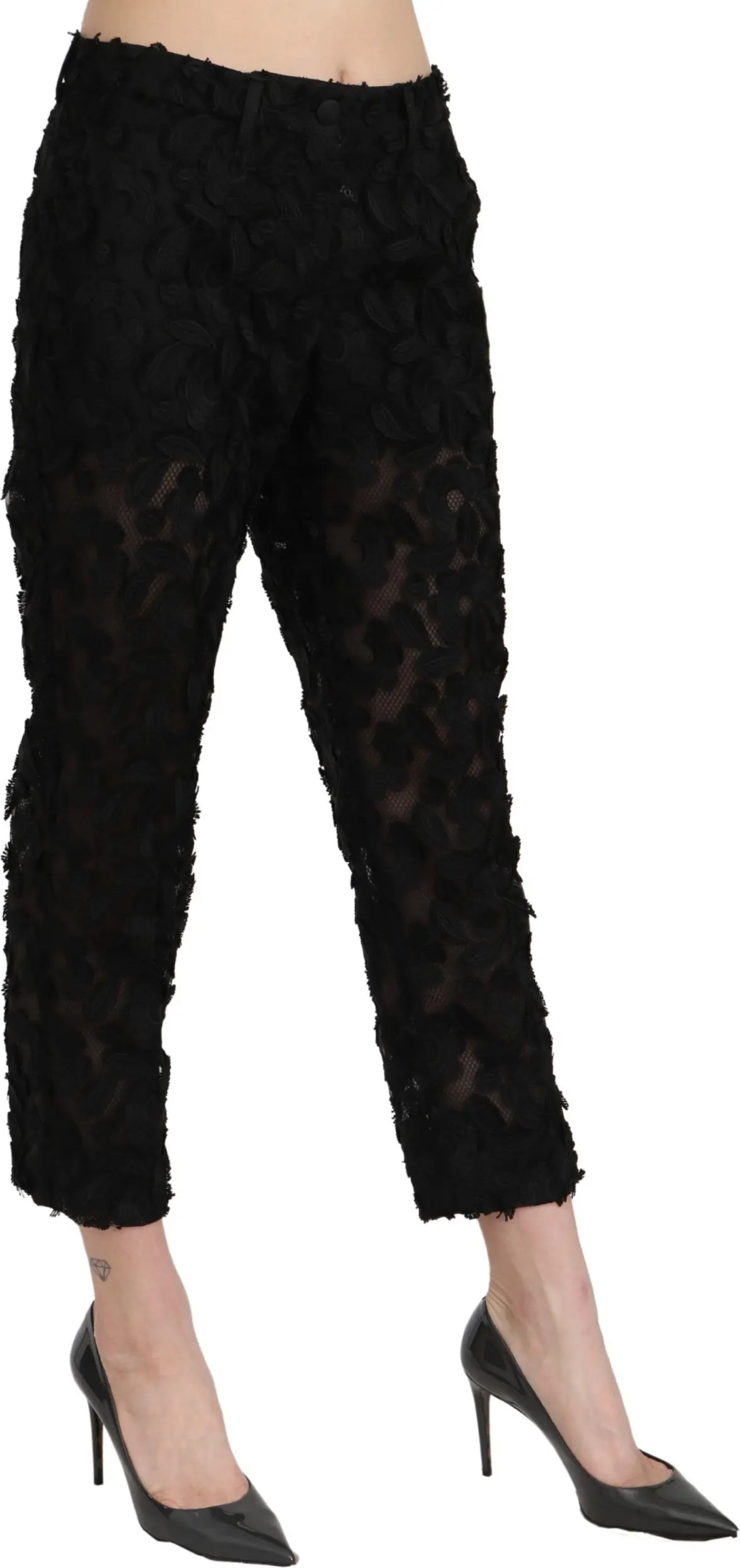Pants Dolce & Gabbana Black Lace Straight Cropped High Waist