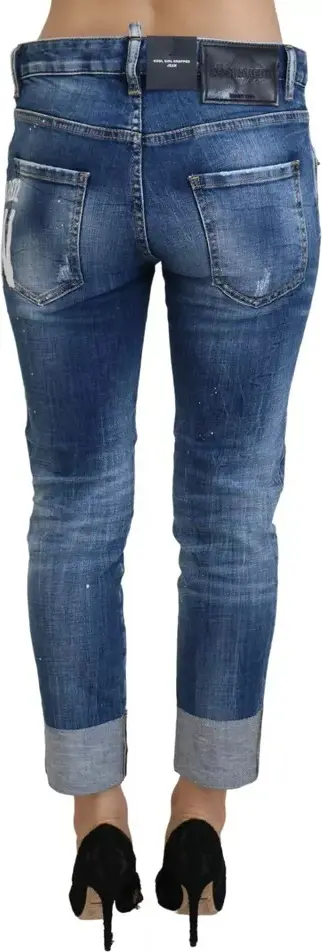 Blue Icon Low Waist Cropped Cool Girl Denim Jeans by Dsquared2