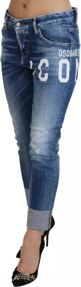 Blue Icon Low Waist Cropped Cool Girl Denim Jeans by Dsquared2