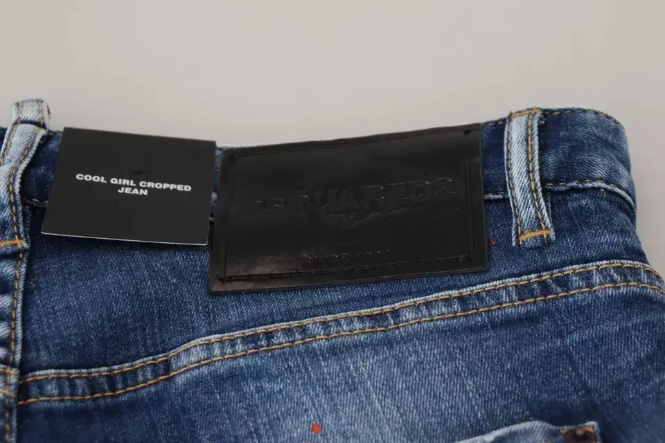 Blue Icon Low Waist Cropped Cool Girl Denim Jeans by Dsquared2