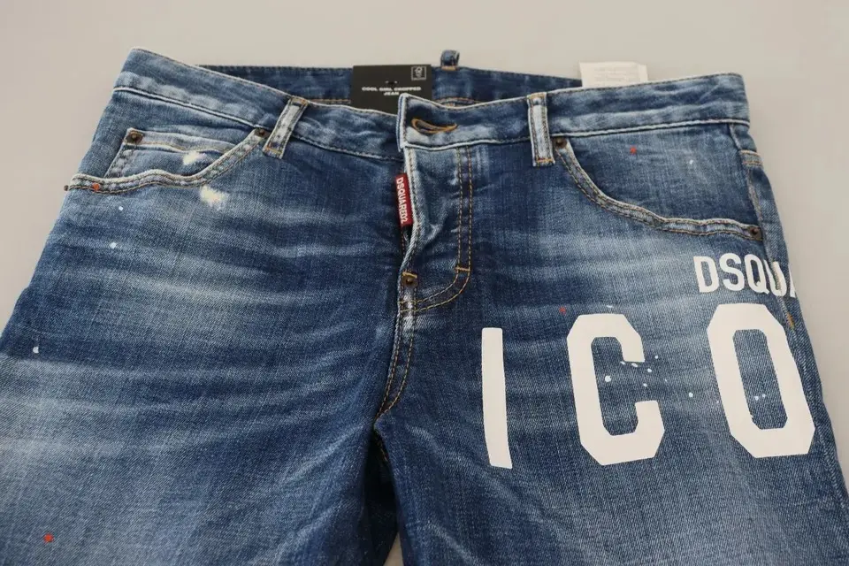 Blue Icon Low Waist Cropped Cool Girl Denim Jeans by Dsquared2