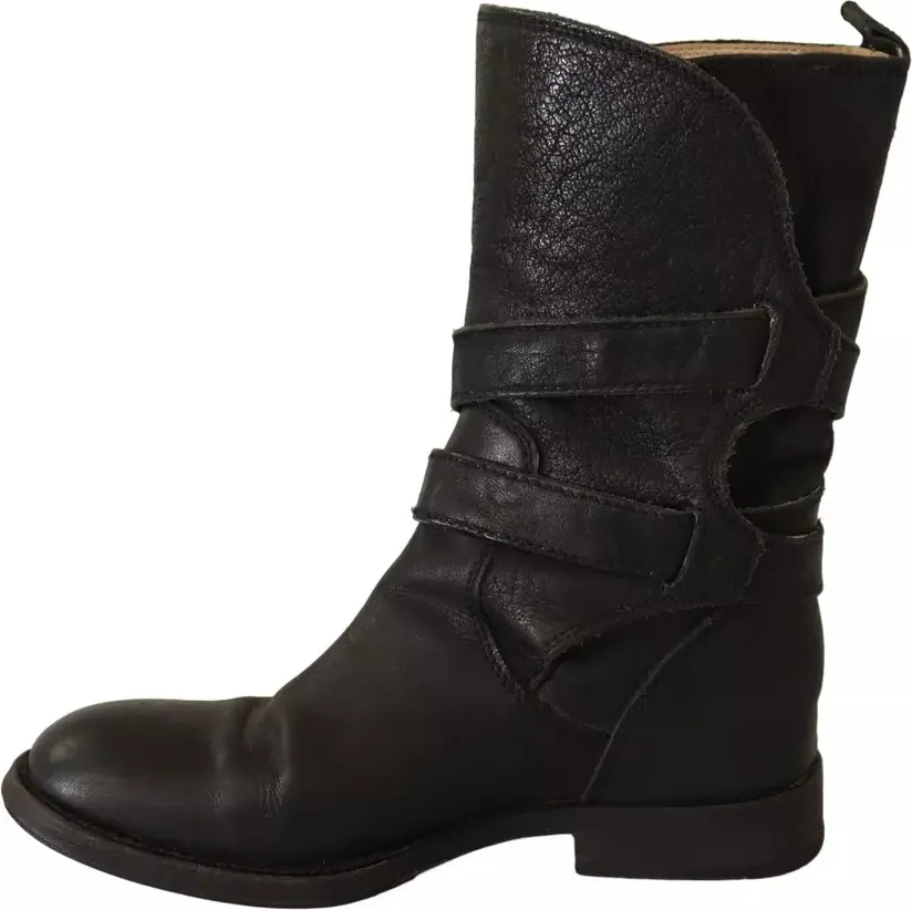 Black Leather Buckle Mid Calf Boots Shoes Dolce & Gabbana