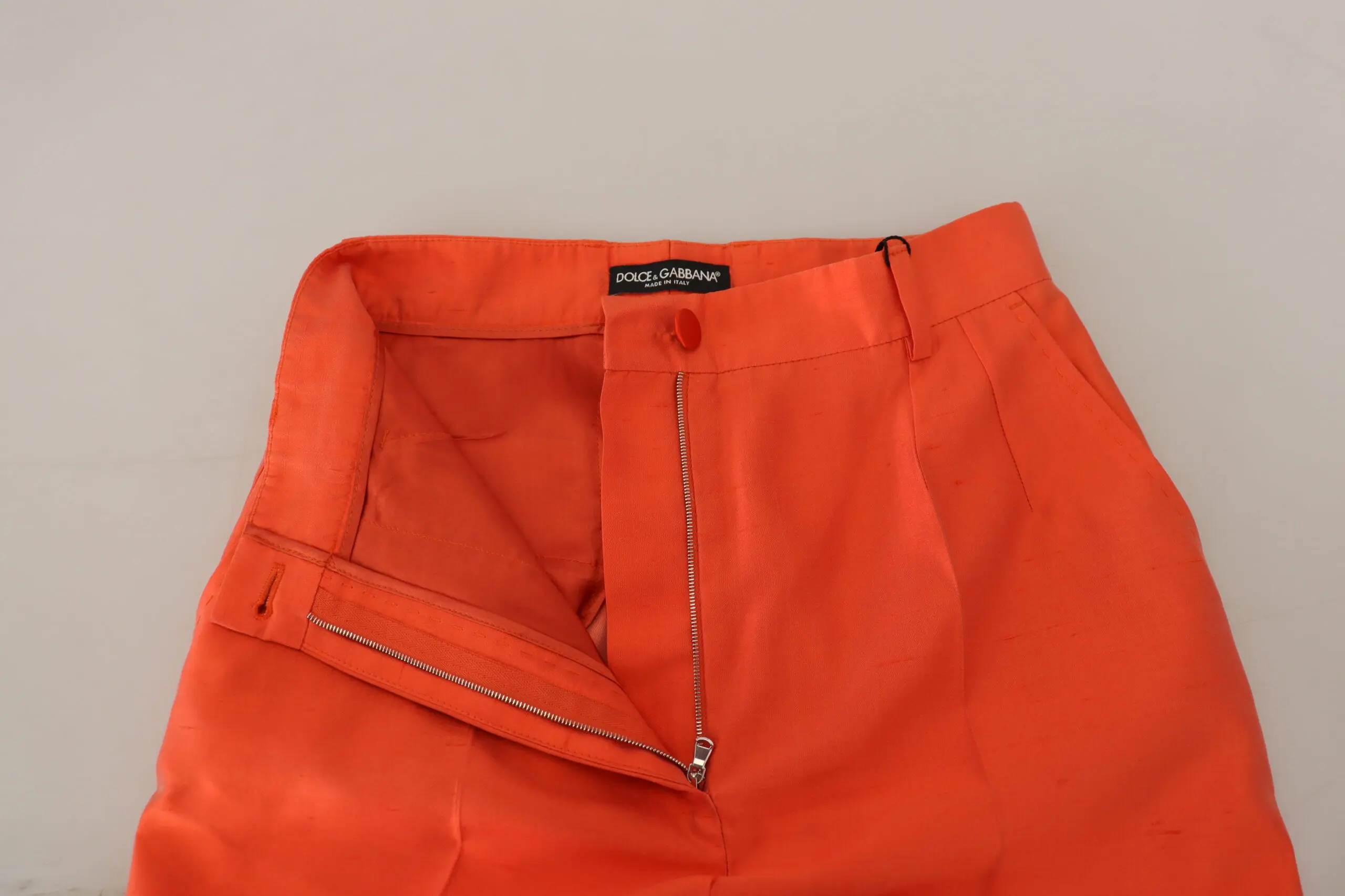 Orange Silk High Waist Cropped Pants Dolce & Gabbana