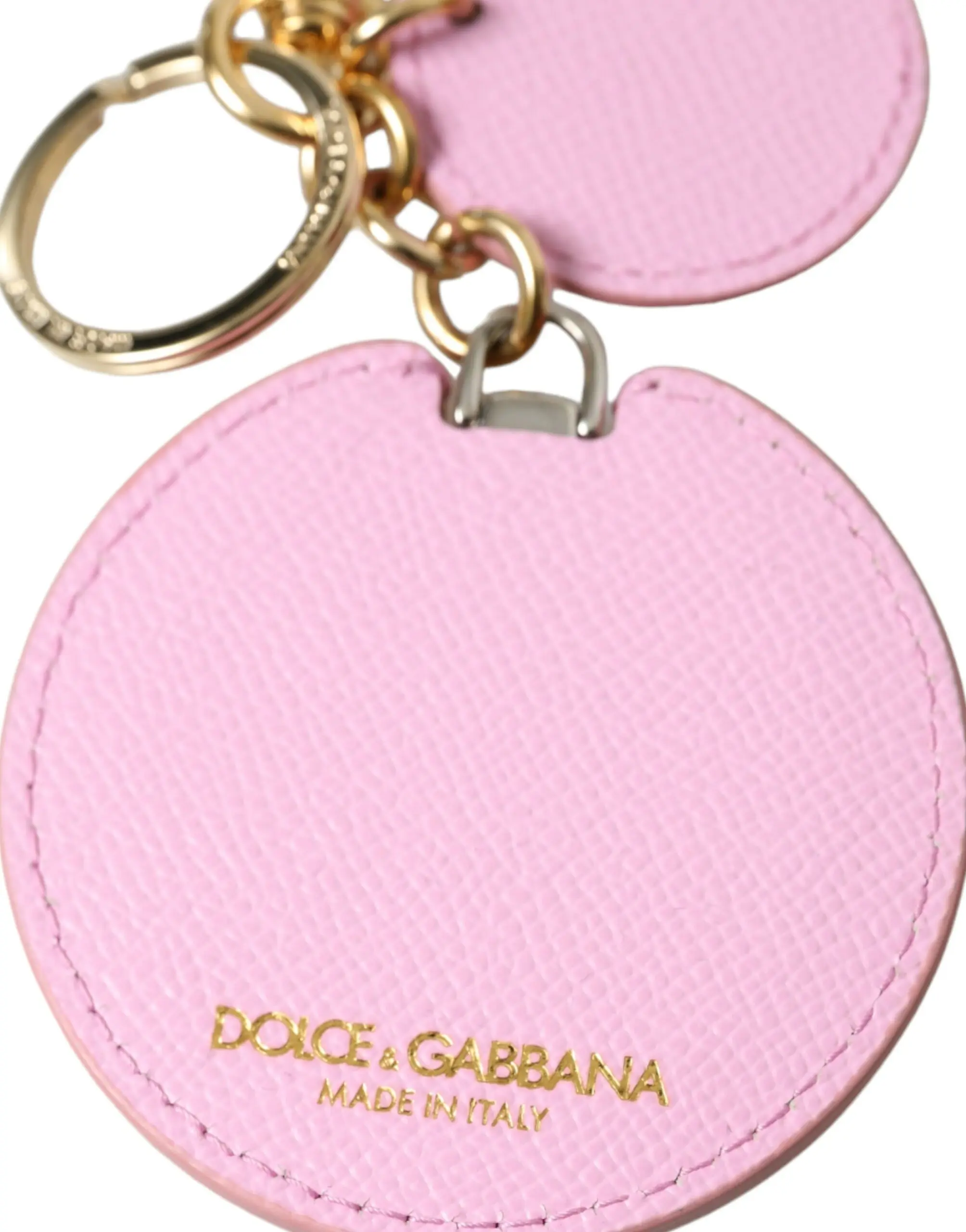 Keychain Dolce & Gabbana Pink Calf Leather Gold Metal Logo Print