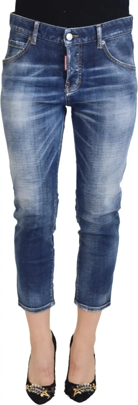 Blue Cotton Mid Waist Cropped Denim Jeans Cool Girl Dsquared2