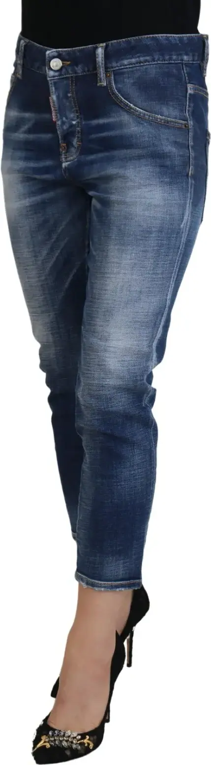 Blue Cotton Mid Waist Cropped Denim Jeans Cool Girl Dsquared2
