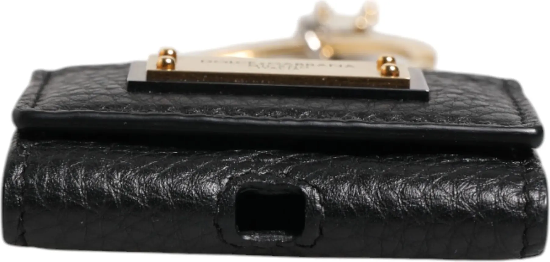 Case Dolce & Gabbana Black Leather Strap Gold Metal Logo Plaque Airpods Case