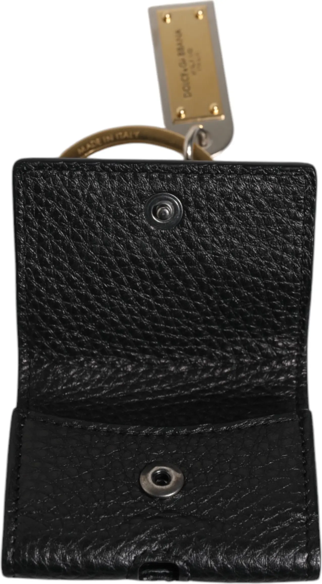 Case Dolce & Gabbana Black Leather Strap Gold Metal Logo Plaque Airpods Case