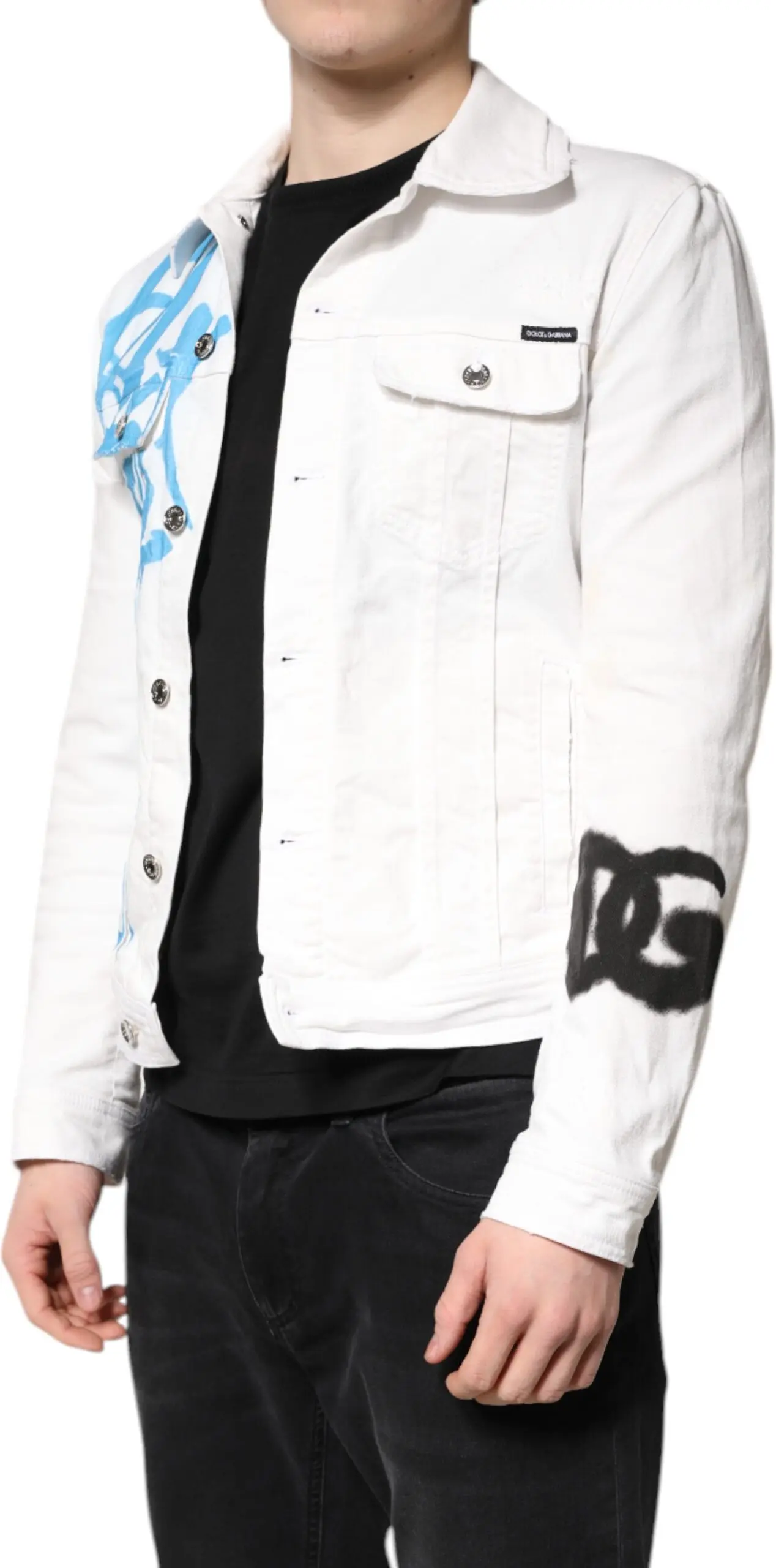 Denimjacke Dolce & Gabbana White Graffiti Cotton Stretch