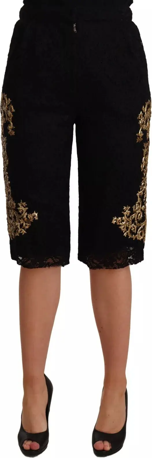 Dolce & Gabbana Schwarze Spitze Gold Barock SONDERSTÜCK Shorts