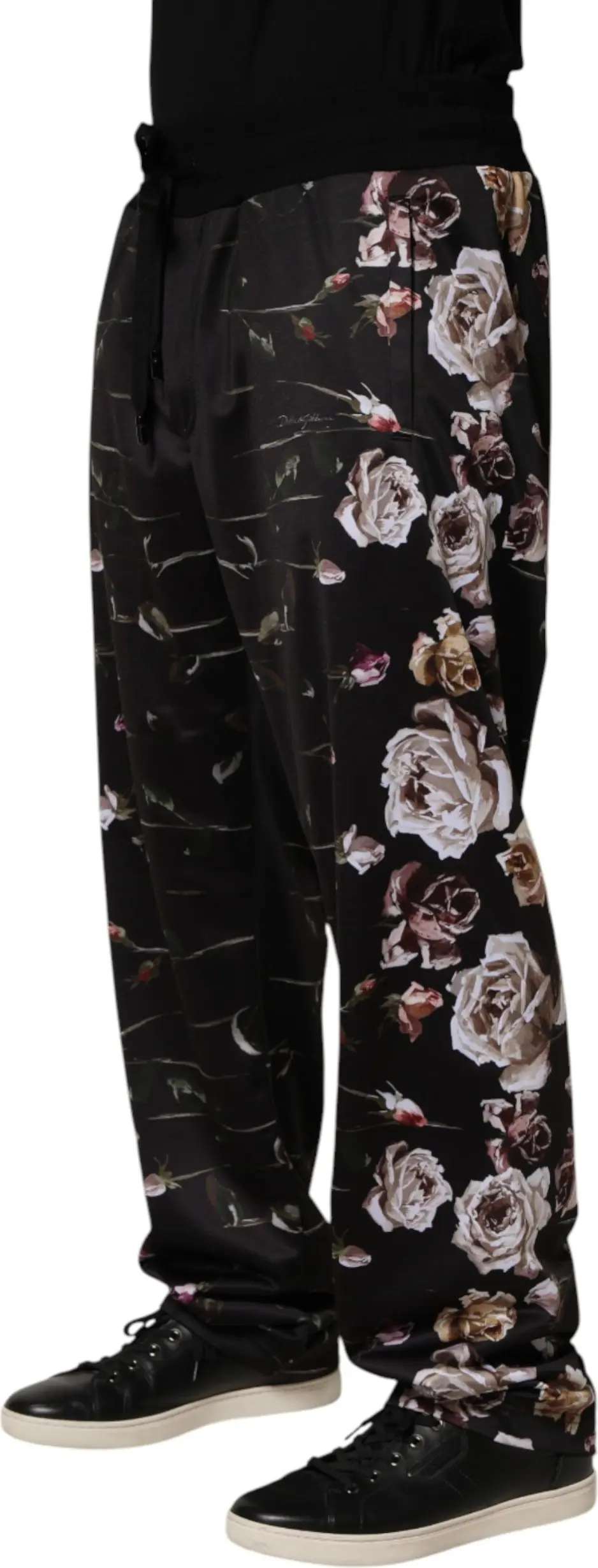 Chino Pants Dolce & Gabbana Black Floral Straight-Leg