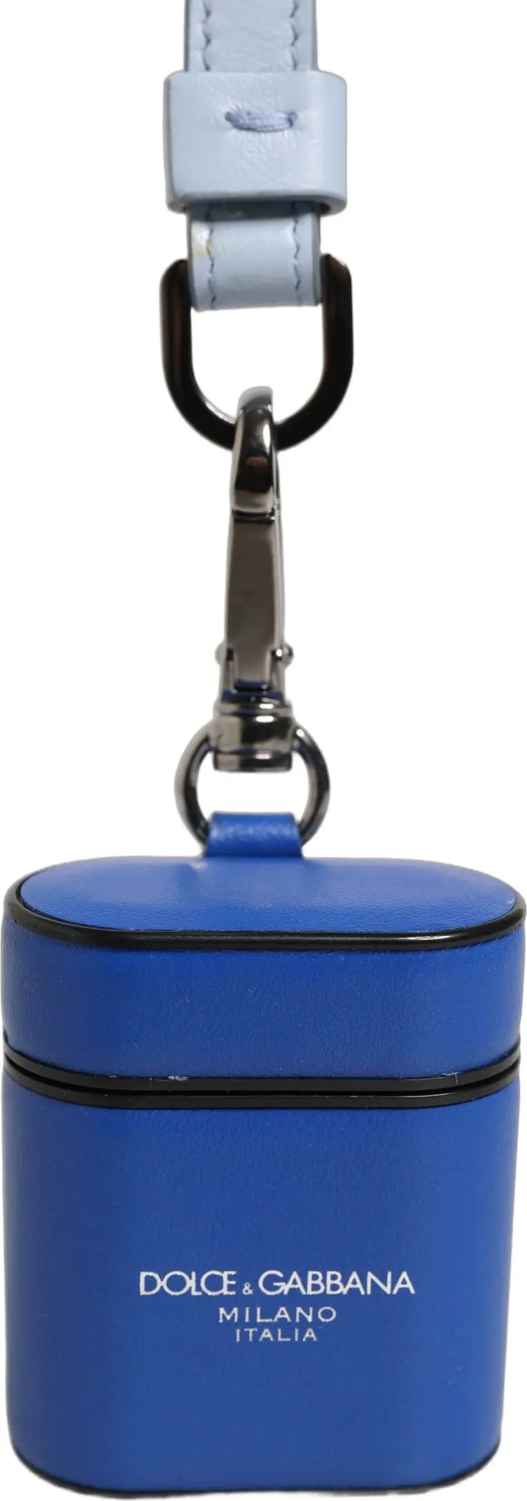 AirPods Hülle Dolce & Gabbana Blau Kalbsleder Logo Klapphalter Band