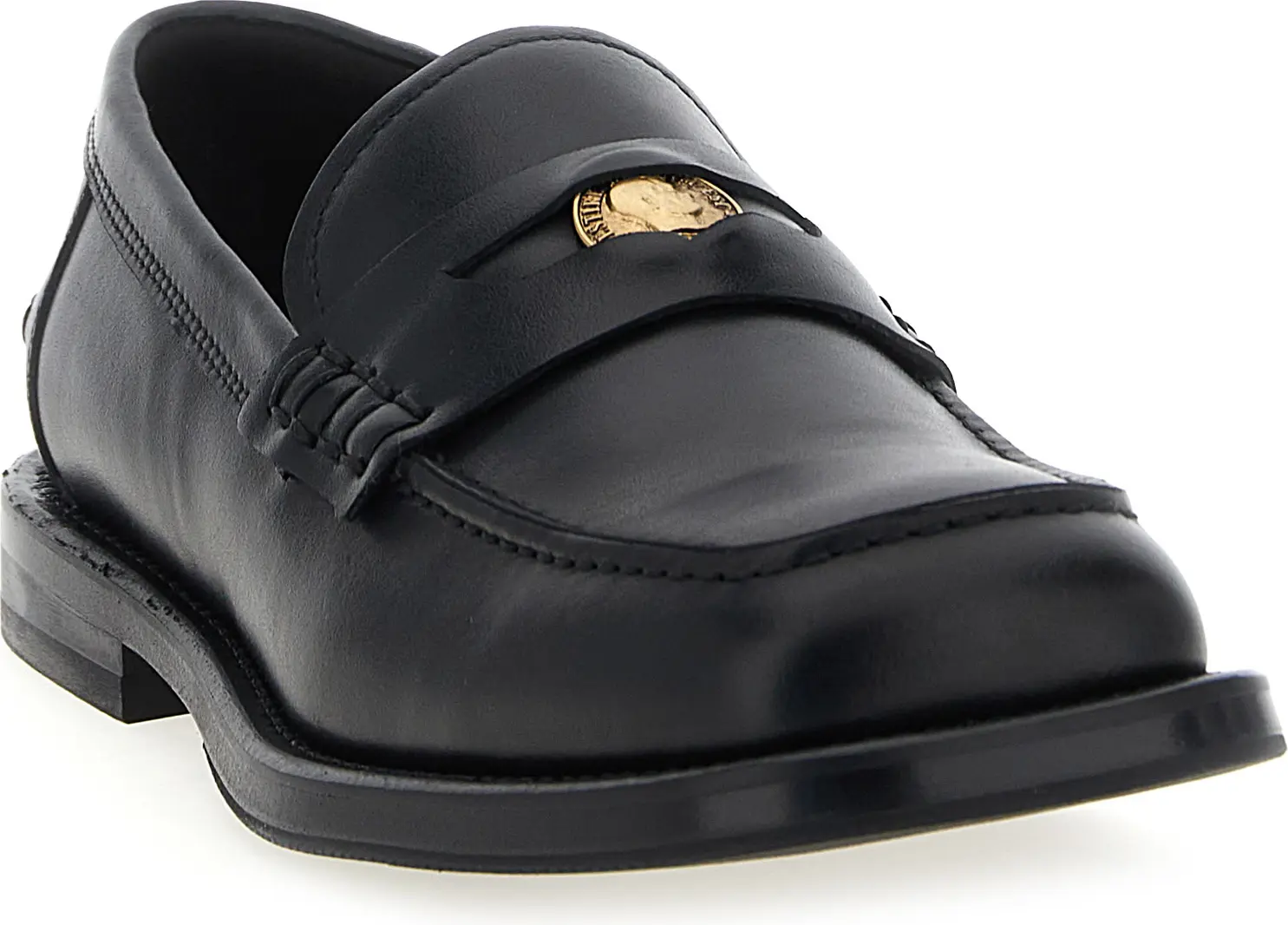 Black Velvet Leather Loafers Moschino