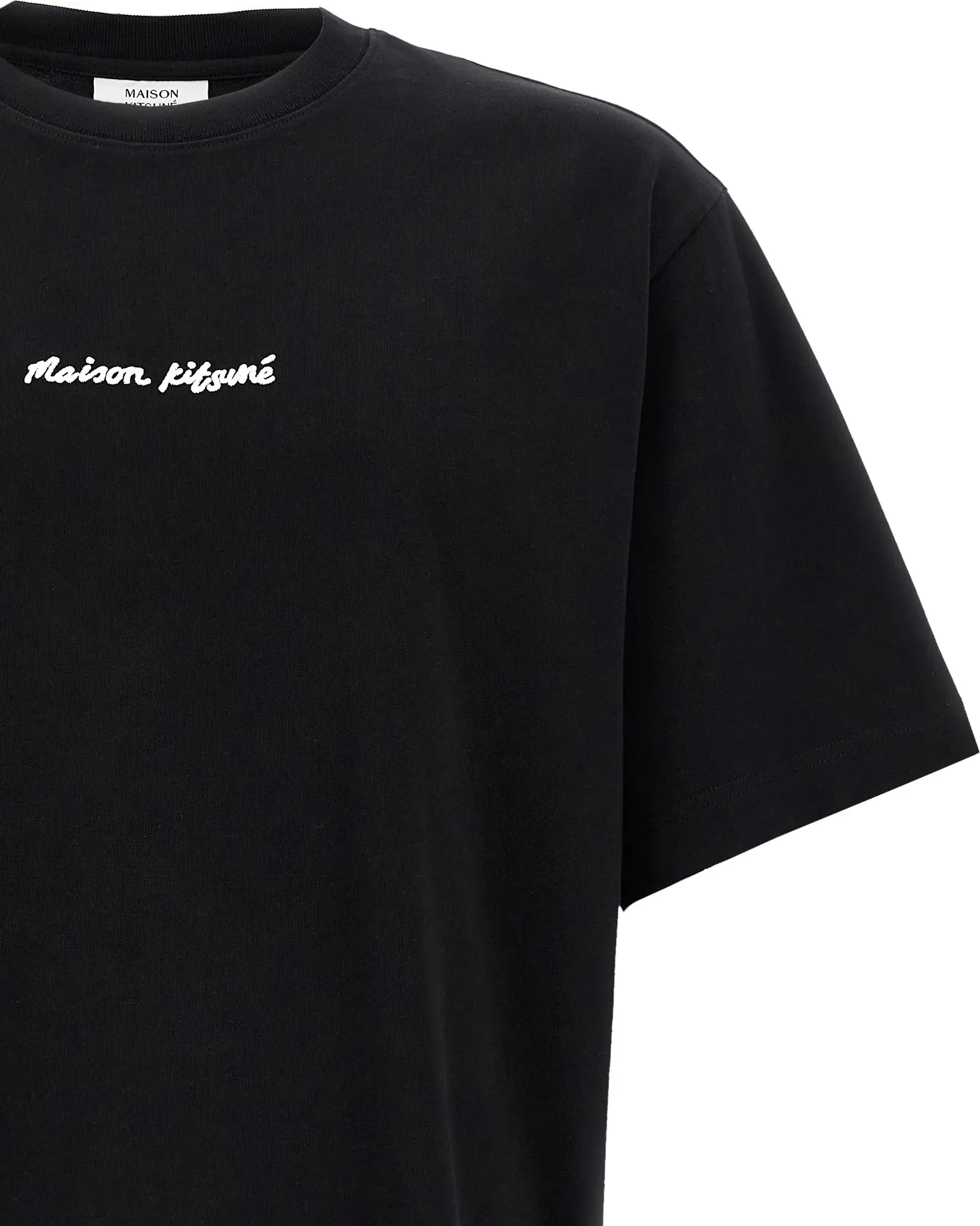 Schwarzes Baumwoll-T-Shirt Maison Kitsuné