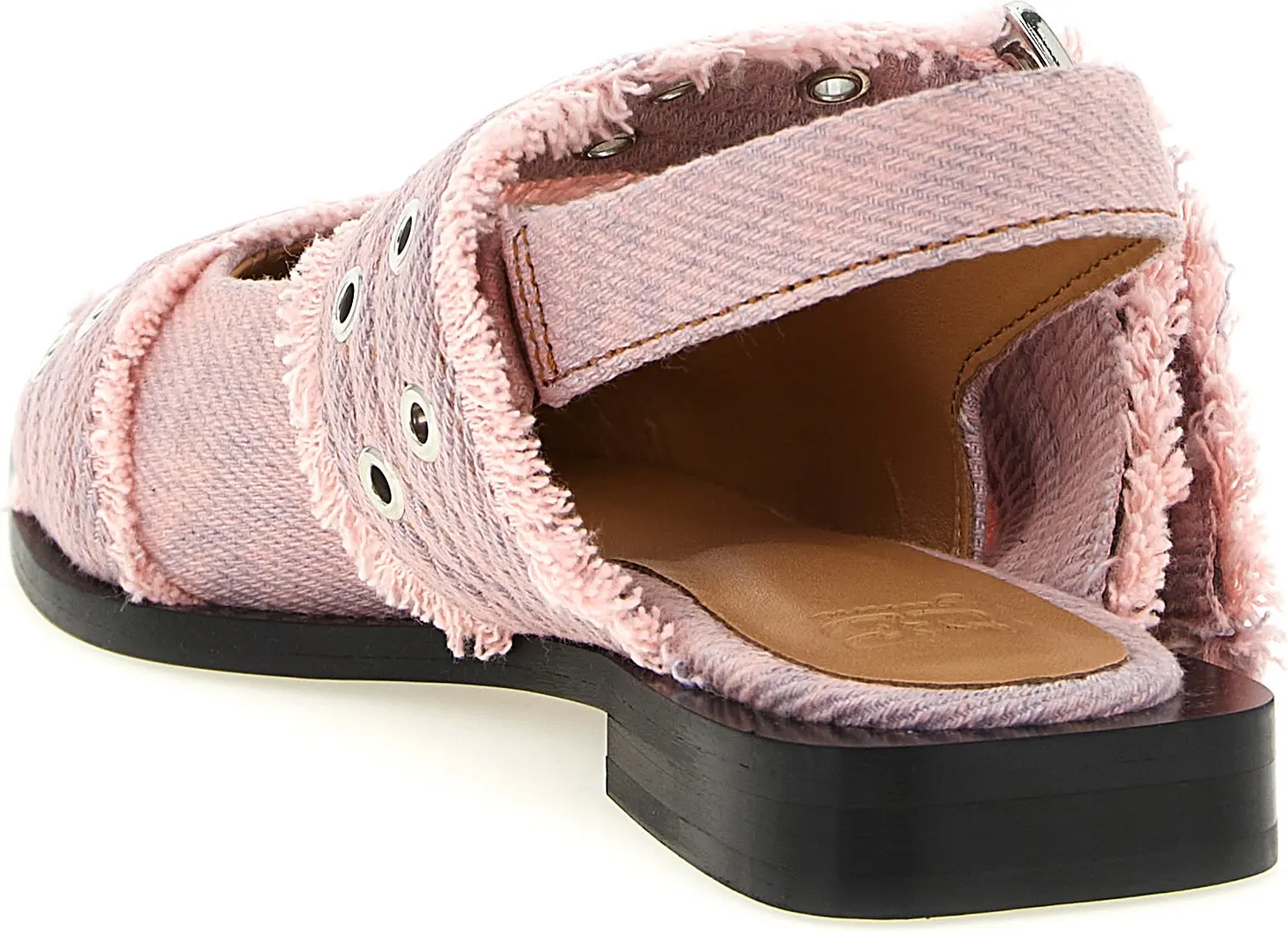 Feminine Buckle Fringed Denim Slingbacks GANNI
