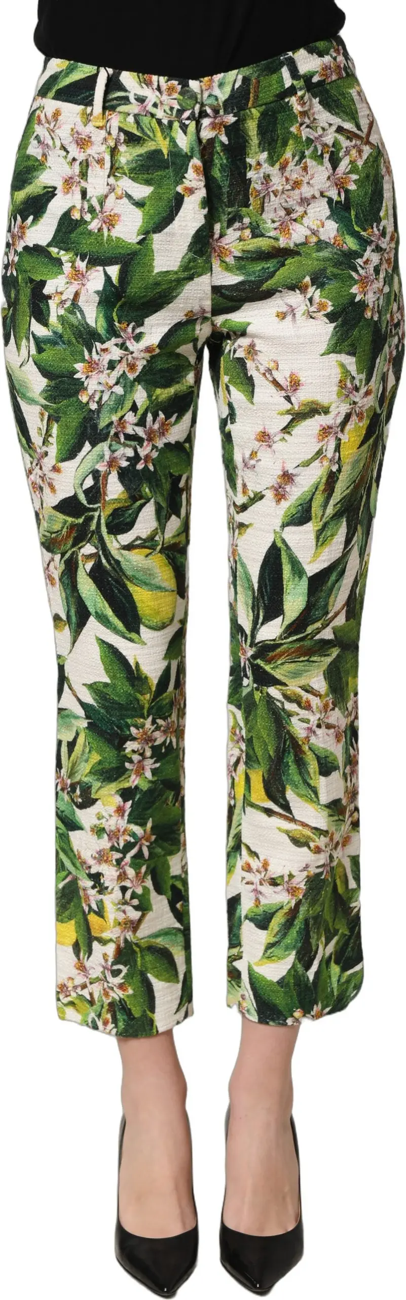 Pants Dolce & Gabbana White Floral Print Cropped Straight