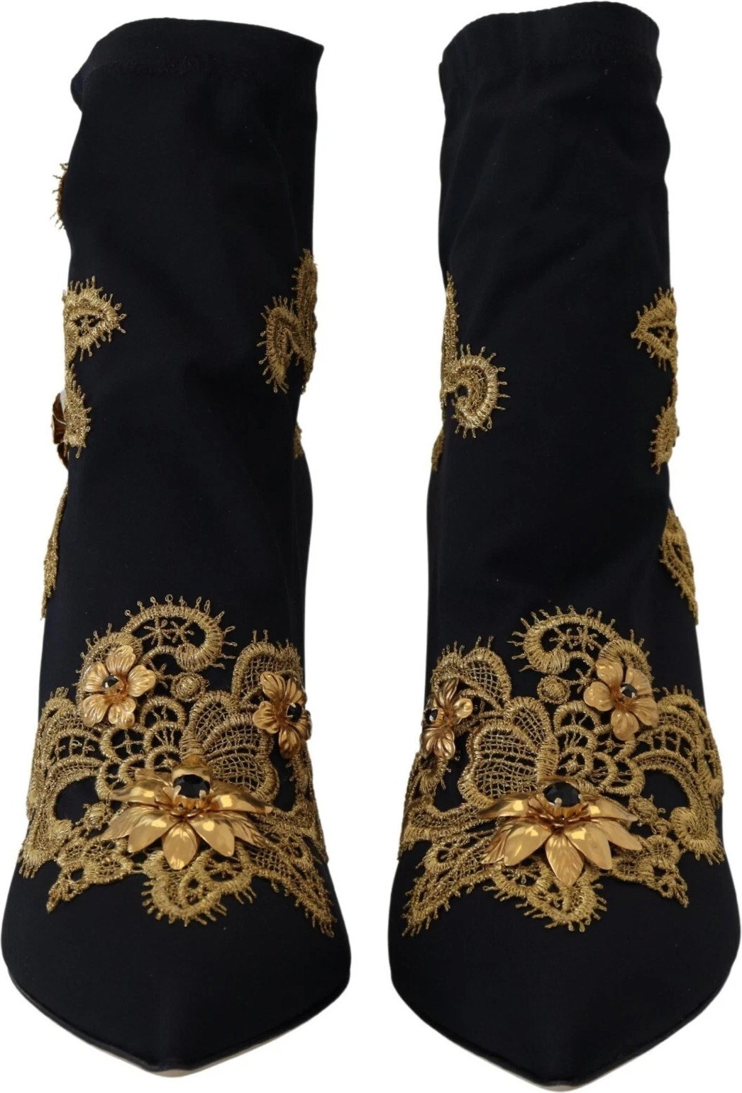Schuhe Dolce & Gabbana Schwarze Stiefel mit Goldstickerei und Kristallen