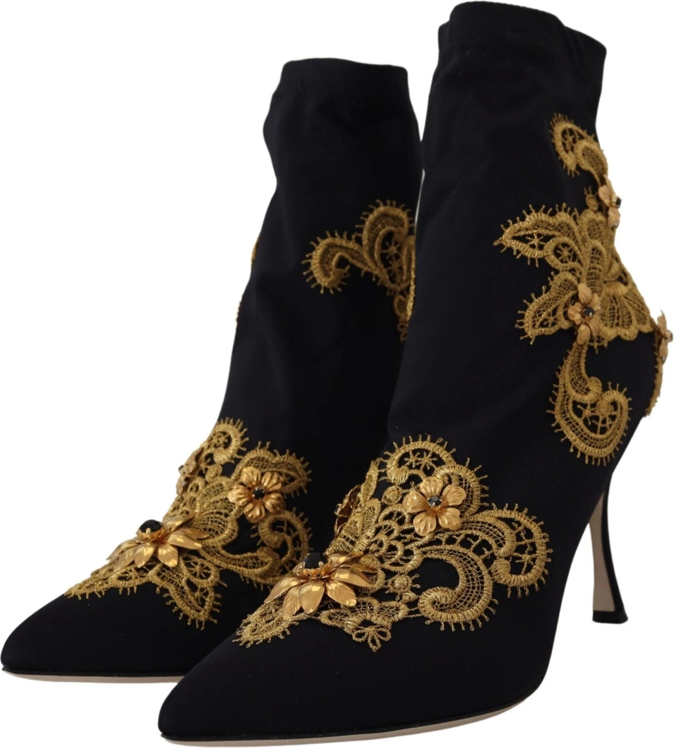 Schuhe Dolce & Gabbana Schwarze Stiefel mit Goldstickerei und Kristallen