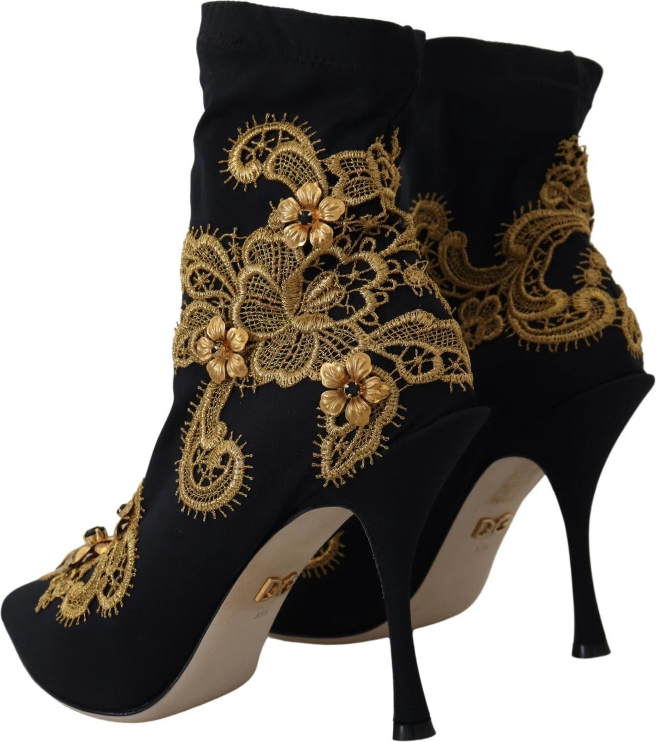 Schuhe Dolce & Gabbana Schwarze Stiefel mit Goldstickerei und Kristallen