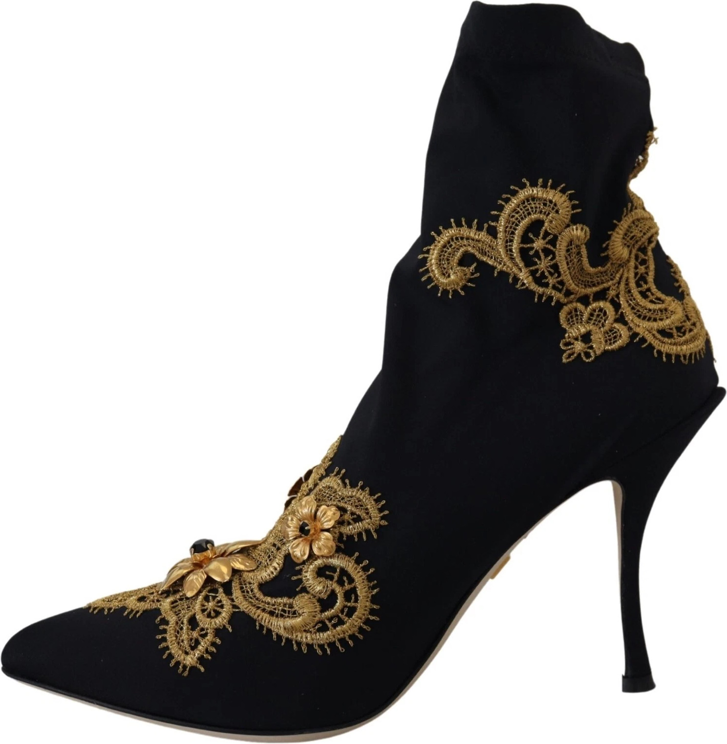 Schuhe Dolce & Gabbana Schwarze Stiefel mit Goldstickerei und Kristallen