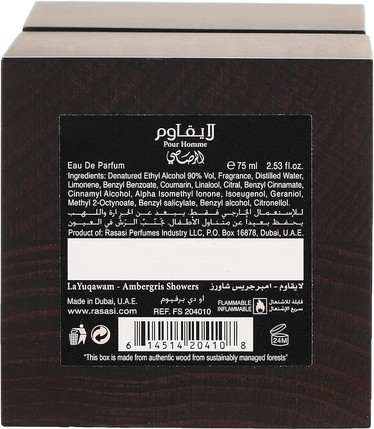 Eau De Parfum Rasasi La Yuqawam Ambergris Showers