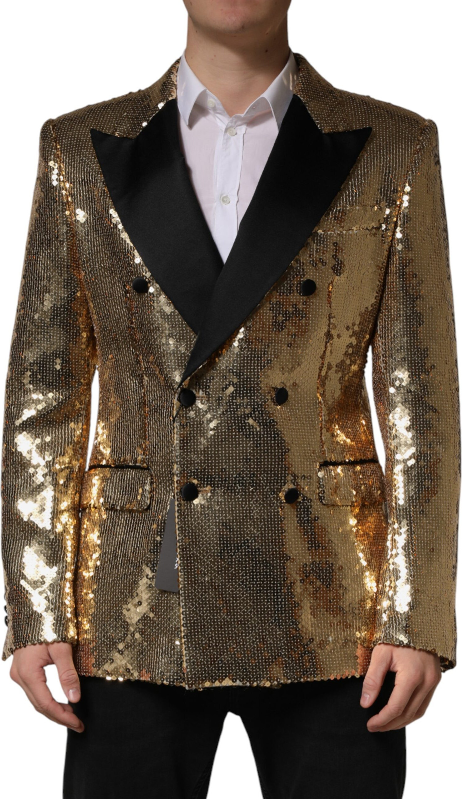 Dolce & Gabbana Gold Pailletten Zweireihige Jacke Blazer
